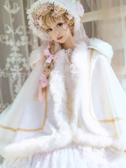 Cape Lolita de style ROCOCO en polyester blanc à blocs de couleurs pour l'automne