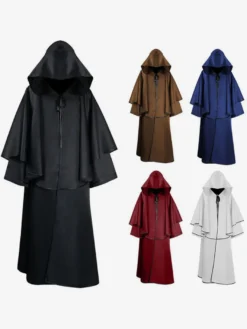 Cape Vintage Déguisement Médiéval Costume Homme Cosplay Rétro Bourgogne