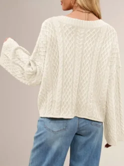 Cardigan court oversize à manches longues et épaules tombantes col en V en maille torsadée et poche boutonnée