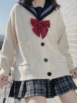 Cardigan Lolita Blanc Écru Polyester Manches Longues Pull Lolita Printemps Outwear