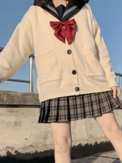 Cardigan Lolita Blanc Écru Polyester Manches Longues Pull Lolita Printemps Outwear