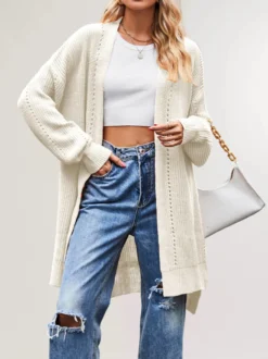 Cardigan long oversize en maille ajourée et fente latérale ouverte