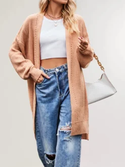 Cardigan long oversize en maille ajourée et fente latérale ouverte