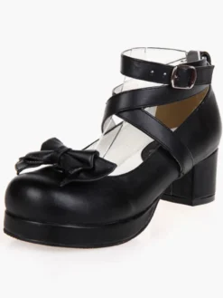 Carré de talons Noir Lolita plateforme cheville bretelles chaussures Lolita talon Chunky Déguisements Halloween