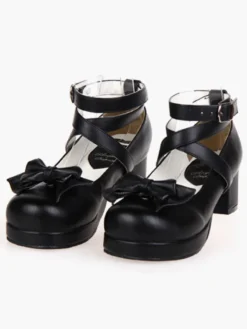 Carré de talons Noir Lolita plateforme cheville bretelles chaussures Lolita talon Chunky Déguisements Halloween