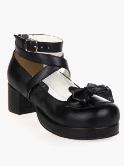 Carré de talons Noir Lolita plateforme cheville bretelles chaussures Lolita talon Chunky Déguisements Halloween