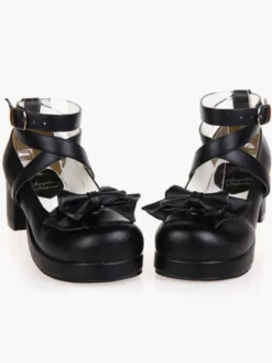 Carré de talons Noir Lolita plateforme cheville bretelles chaussures Lolita talon Chunky Déguisements Halloween
