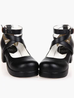 Carré de talons Noir Lolita plateforme cheville bretelles chaussures Lolita talon Chunky Déguisements Halloween
