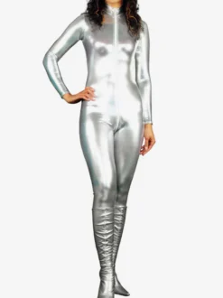 Catsuit Argent Déguisements Halloween Métallisé Brillant Unisexe Sexy Zentai Costume