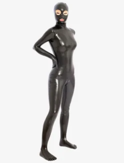 Catsuit en latex noir avec yeux et bouche ouvets Déguisements Halloween