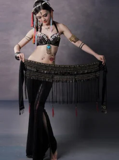 Chaîne de taille de danse du ventre pour adulte frange rouge accessoire d'halloween en Polyester Costume de spectacle Sexy pour femmes