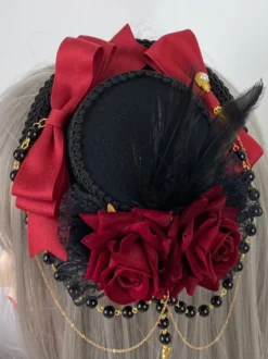 Chapeau Gothique Lolita Chaînes Perles Accessoire Polyester Bordeaux Accessoires Lolita
