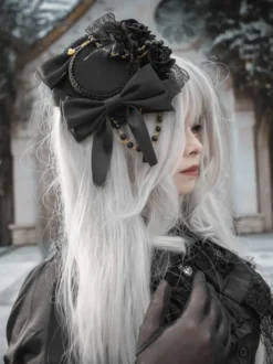 Chapeau Gothique Lolita Chaînes Perles Accessoire Polyester Bordeaux Accessoires Lolita