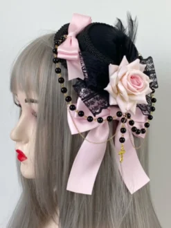 Chapeau Gothique Lolita Chaînes Perles Accessoire Polyester Bordeaux Accessoires Lolita