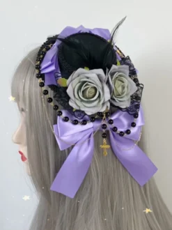 Chapeau Gothique Lolita Chaînes Perles Accessoire Polyester Bordeaux Accessoires Lolita