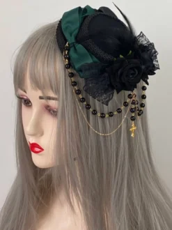 Chapeau Gothique Lolita Chaînes Perles Accessoire Polyester Bordeaux Accessoires Lolita