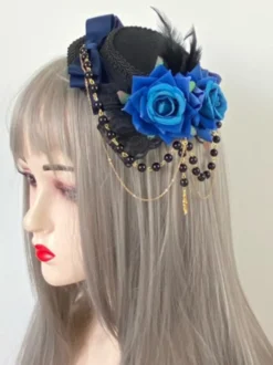 Chapeau Gothique Lolita Chaînes Perles Accessoire Polyester Bordeaux Accessoires Lolita