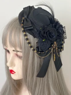 Chapeau Gothique Lolita Chaînes Perles Accessoire Polyester Bordeaux Accessoires Lolita