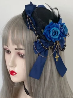 Chapeau Gothique Lolita Chaînes Perles Accessoire Polyester Bordeaux Accessoires Lolita