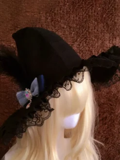 Chapeau gothique Lolita en dentelle noire avec volants et nœuds accessoire en polyester accessoires Lolita