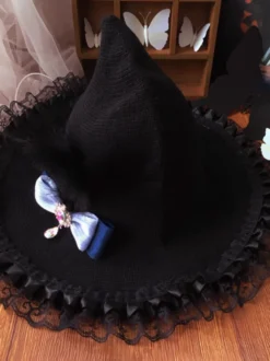 Chapeau gothique Lolita en dentelle noire avec volants et nœuds accessoire en polyester accessoires Lolita