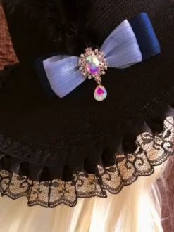 Chapeau gothique Lolita en dentelle noire avec volants et nœuds accessoire en polyester accessoires Lolita