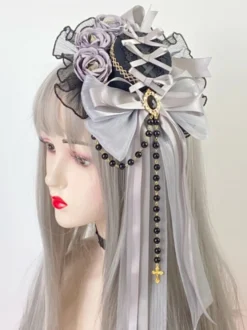 Chapeau Gothique Lolita Volants Noeuds Accessoire Polyester Noir Accessoires Lolita