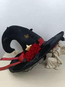 Chapeau gothique Lolita à volants et nœuds en polyester noir Accessoires Lolita