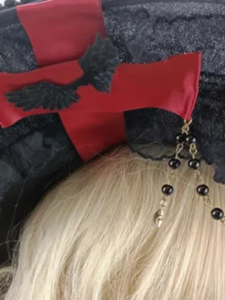 Chapeau gothique Lolita à volants et nœuds en polyester noir Accessoires Lolita