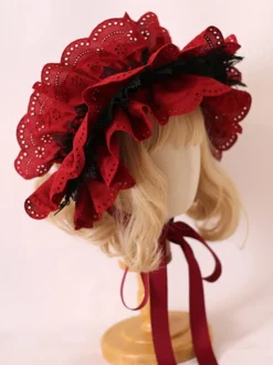 Chapeau Lolita Classique Accessoire Fleurs Bordeaux Dentelle Polyester Accessoires Lolita