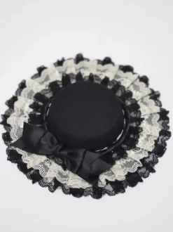 Chapeau Lolita Classique Noeuds Noirs Volants Accessoire Dentelle Accessoires Lolita