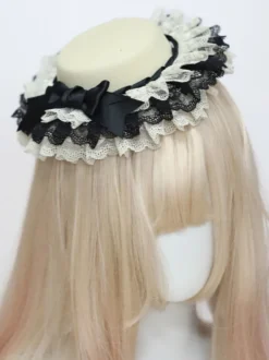 Chapeau Lolita Classique Noeuds Noirs Volants Accessoire Dentelle Accessoires Lolita