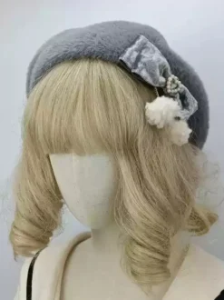 Chapeau Lolita de style ROCOCO pompons roses nœuds accessoire bloc de couleurs polyester accessoires Lolita