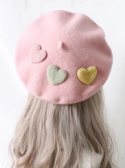 Chapeau Lolita doux accessoire abricot motif coeurs accessoires Lolita en polyester