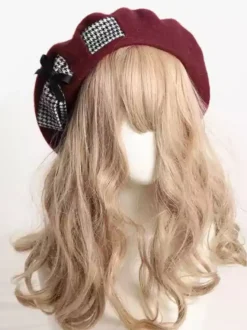 Chapeau Lolita doux avec nœuds et accessoires en polyester à blocs de couleurs gris clair Accessoires Lolita