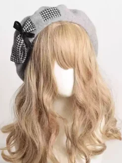 Chapeau Lolita doux avec nœuds et accessoires en polyester à blocs de couleurs gris clair Accessoires Lolita