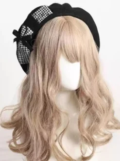 Chapeau Lolita doux avec nœuds et accessoires en polyester à blocs de couleurs gris clair Accessoires Lolita