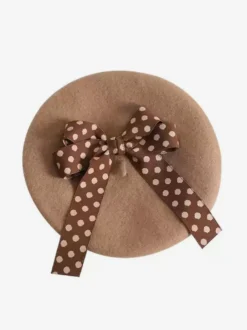 Chapeau Lolita doux avec nœuds et accessoires à pois en polyester bordeaux