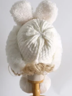 Chapeau Lolita doux avec oreilles de lapin blanc et pompons en peluche chaude accessoires Lolita