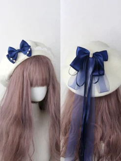 Chapeau Lolita doux bleu ciel clair nœuds volants accessoire bloc de couleur polyester accessoires Lolita