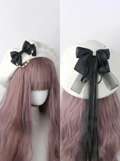 Chapeau Lolita doux bleu ciel clair nœuds volants accessoire bloc de couleur polyester accessoires Lolita