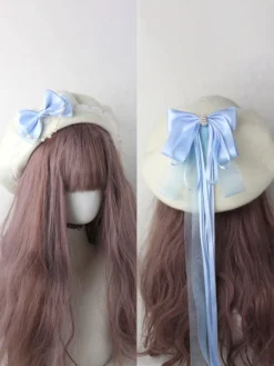 Chapeau Lolita doux bleu ciel clair nœuds volants accessoire bloc de couleur polyester accessoires Lolita
