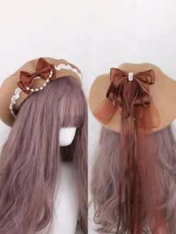 Chapeau Lolita doux bleu ciel clair nœuds volants accessoire bloc de couleur polyester accessoires Lolita