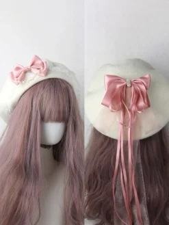 Chapeau Lolita doux bleu ciel clair nœuds volants accessoire bloc de couleur polyester accessoires Lolita