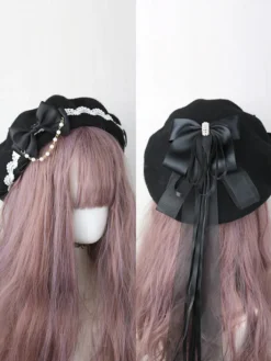 Chapeau Lolita doux bleu ciel clair nœuds volants accessoire bloc de couleur polyester accessoires Lolita