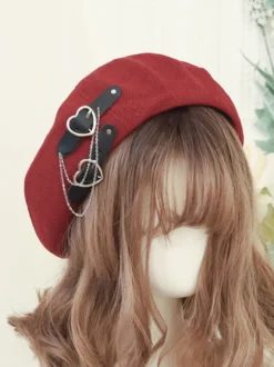 Chapeau Lolita Doux Chaînes Accessoire Motif Coeurs Chapeau Lolita Noir En Polyester