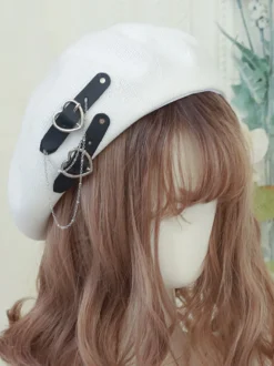 Chapeau Lolita Doux Chaînes Accessoire Motif Coeurs Chapeau Lolita Noir En Polyester