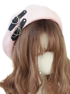 Chapeau Lolita Doux Chaînes Accessoire Motif Coeurs Chapeau Lolita Noir En Polyester
