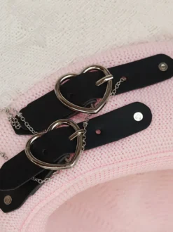 Chapeau Lolita Doux Chaînes Accessoire Motif Coeurs Chapeau Lolita Noir En Polyester