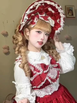 Chapeau Lolita doux Fleurs rouges Nœuds Accessoire en dentelle Accessoires Lolita en polyester